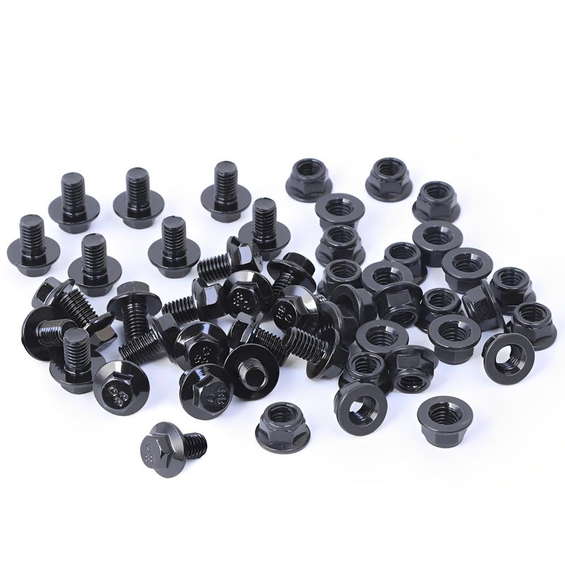 Minho M8-1.25 x 12mm Flange Head Bolts in Carbon Steel Material,Flange Hexagon Screws Come with Flange Nuts,Black Oxide Finish Plated,Full Thread, 25 Sets - Image 1